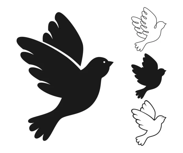 Friedenssymbol Taube Silhouette Stempel Doodle Umriss Set fliegender Vogel Taube Zeichen kein Krieg Symbol Design — Stockvektor