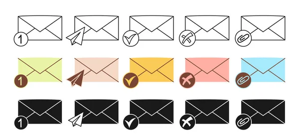 Levél boríték jel vonal sziluett készlet új üzenet ikon levél levelezés e-mail értesítés postaláda — Stock Vector