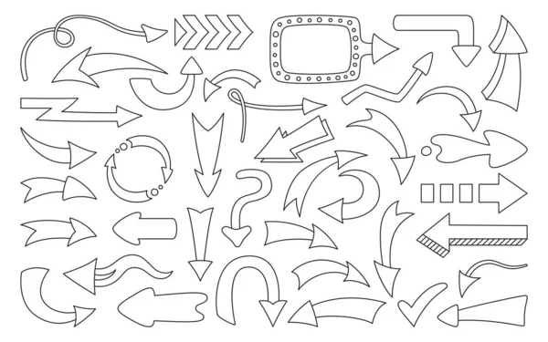 Flèche doodle contour définir infographie diverses directions pointeur contour esquisse curseur collection — Image vectorielle