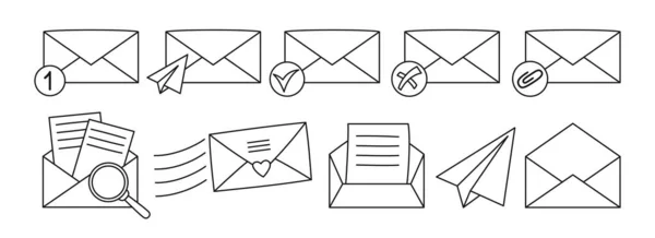 Enveloppe de courrier signe ligne définir un nouveau message icône lettre mailing notification boîte aux lettres recevoir envoyer poste — Image vectorielle