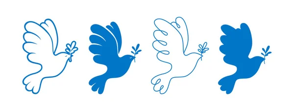 Friedenssymbol Taube Silhouette Stempelkritzelumrandung setzen kein Kriegskonzept Vogel fliegen Olivenzweig Zeichen — Stockvektor
