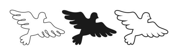 Friedenssymbol Taube Silhouette Stempel Doodle Umrisse Gesetzt Fliegende Vogeltaube Zeichen — Stockvektor