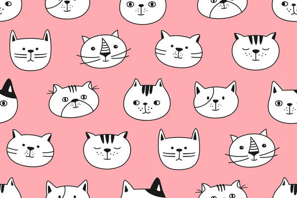 Tête Chat Émotion Motif Sans Couture Chaton Mignon Kawaii Visages — Image vectorielle