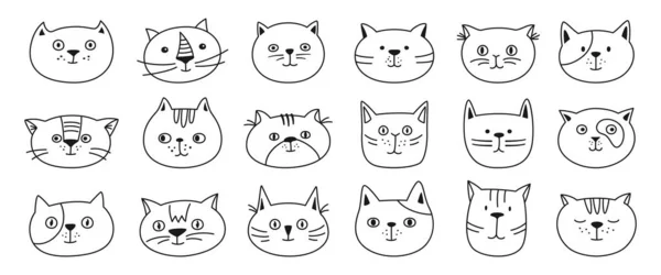 Kočičí Hlava Emocionální Náčrtek Znakové Sady Roztomilé Usměvavé Kotě Kawaii — Stockový vektor