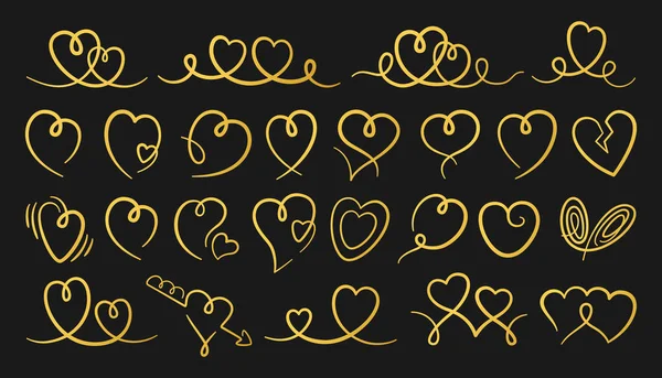 Swirl Χρυσό Στολίδι Filigree Αγάπη Καρδιά Καλλιγραφικό Σύνολο Vintage Στροβιλίζονται — Διανυσματικό Αρχείο
