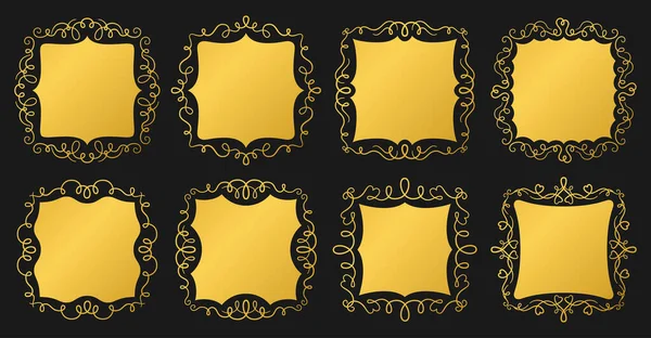 Rodar Quadro Caligráfico Elemento Design Ouro Conjunto Filigrana Luxuoso Divisor — Vetor de Stock