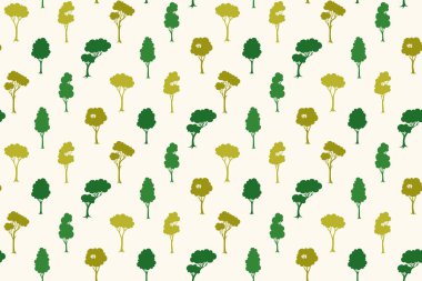 Ağaç karikatürleri kusursuz desen. Orman ya da park soyut bitkiler, doğa botanik albümleri sınırsız süsler. Yaprakları gür yapraklı yaprak döken ağaç Duvar kağıdı desenini tekrarla