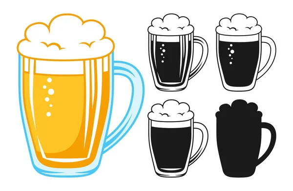 Beer Mugs Retro Sign Set Glass Golden Light Alcohol Lager — Vector de stock