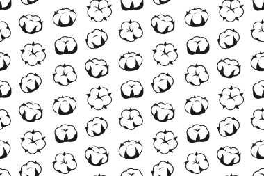 Pamuk çiçeği çizgi filmi kusursuz desen. Doğal kabarık tüylü fiber sonsuz tekrar eden süs. Botanik bitkisi rustik moda yeşillik sınırsız baskı. Olgun pamuk iplik buket koleksiyon defteri tasarımı