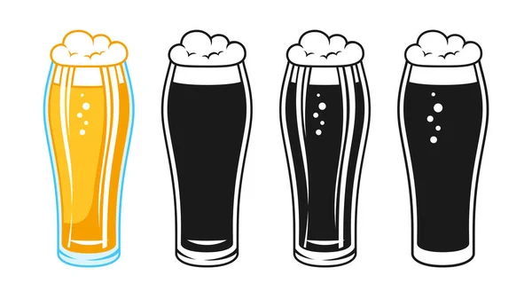 Beer Glass Retro Sign Set Design Icon Doodle Symbol Monochrome — Vector de stock