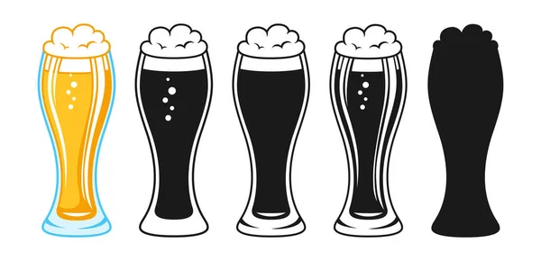 Beer Glass Retro Sign Set Design Icon Silhouette Doodle Symbol — Vector de stock