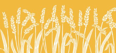 Wheat ear engraved border background. Cereals ripe spike frame horizontal pattern. Agricultural silhouette press, flour production. Design template, banner for farm stencil, organic bread, beer vector