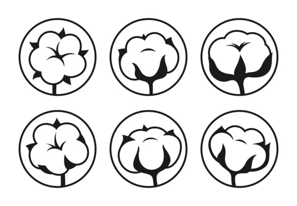 Cotton Flower Simple Sign Stencil Stamp Set Natural Blossom Fluffy — 图库矢量图片