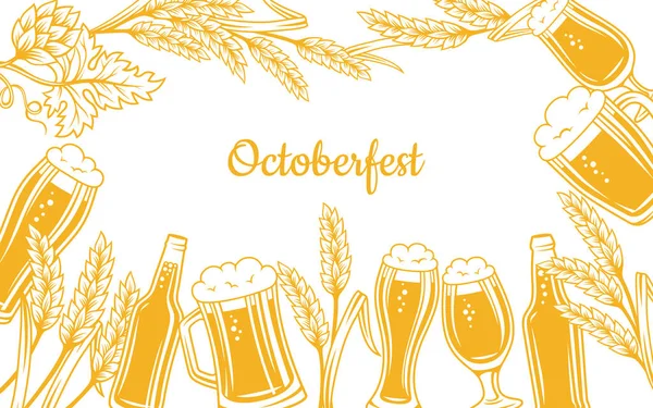 Beer Festival Advertisement Engraving Poster Oktoberfest Template Vintage Monochrome Card — Stockvector