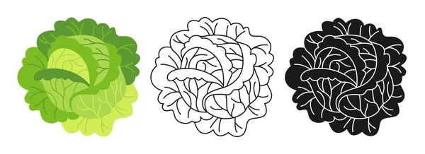 Kohl Cartoon Lineare Symbolset Kritzelstil Gravur Silhouette Frisches Gemüse Symbol — Stockvektor