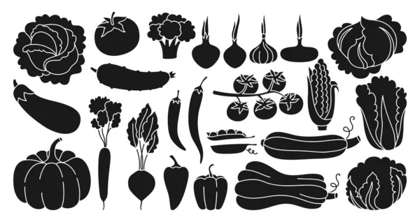 Légumes Signe Silhouette Timbre Ensemble Alimentation Saine Produit Agricole Collection — Image vectorielle