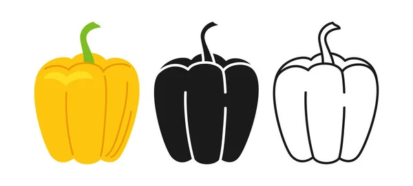 Ensemble Icônes Linéaires Paprika Style Doodle Silhouette Gravée Symbole Légumes — Image vectorielle