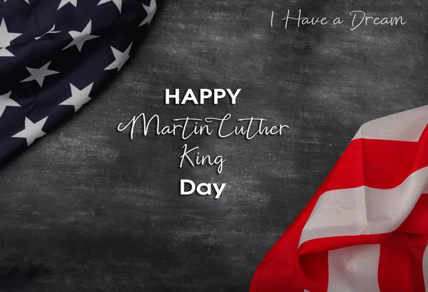 Happy Martin Luther King Jr. Day - I have a dream text in chalk on a blackboard. american flag on chalkboard. — Stockfoto
