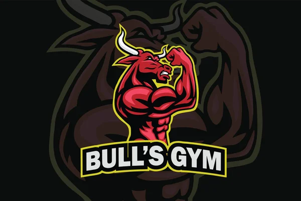 Bull Gym Logo Diseño Personajes Culturista Posando Muscular Cuerpo Vector — Vector de stock