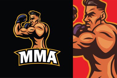 MMA Dövüşçüsü Boksör Spor Logosu Çizim Vektörü Sanat Şablonu