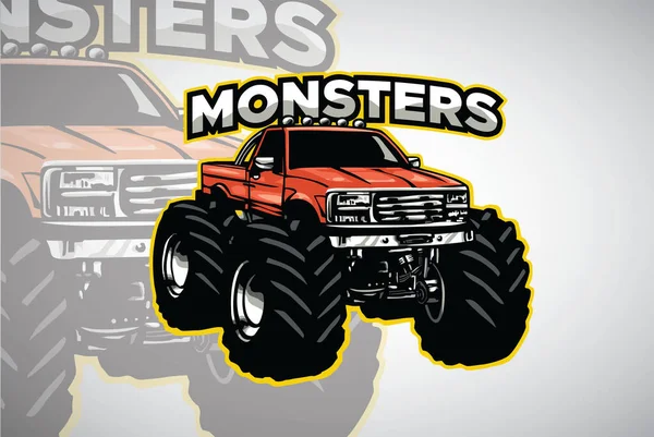 Monster Beefy Truck Bigfoot Tractor Logo Design Vector Illustration Icon - Stok Vektor