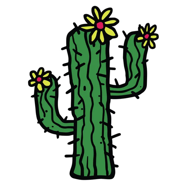 Cactus Flower Drawing Doodle Vector Art Illustration — Διανυσματικό Αρχείο