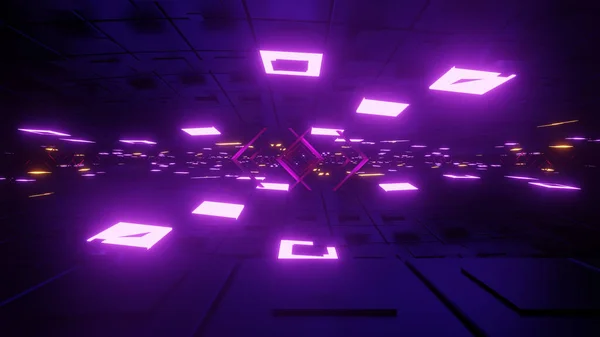 Reklam ve duvar kağıtları için retro ve bilim kurgu siber punk sahnesinde 3 boyutlu illüstrasyon. Dekoratif konseptte 3B canlandırma.