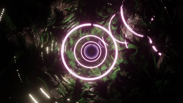 Doğa ve teknoloji yenilik sahnesinde reklamcılık ve duvar kağıdı için 3 boyutlu illüstrasyon arka planı. Dekoratif konseptte 3B canlandırma.