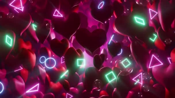 Bubbles Heart Love Neon Romantik Filmler Sahnedeki Sinematik Filmler Için — Stok video