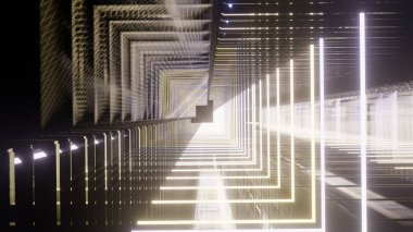 Bilim kurgu ve teknoloji yenilik sahnesinde reklam ve duvar kağıdı için 3 boyutlu illüstrasyon. Dekoratif konseptte 3B canlandırma.