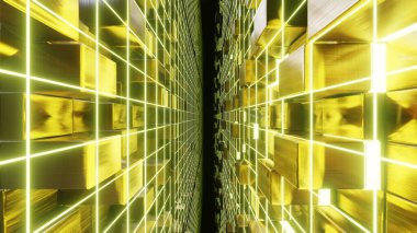 Bilim kurgu ve teknoloji yenilik sahnesinde reklam ve duvar kağıdı için 3 boyutlu illüstrasyon. Dekoratif konseptte 3B canlandırma.