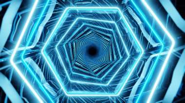 Bilim kurgu ve teknoloji yenilik sahnesinde reklam ve duvar kağıdı için 3 boyutlu illüstrasyon. Dekoratif konseptte 3B canlandırma.