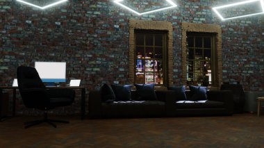 Mimarlık ve iç mekan alanında üç boyutlu illüstrasyon ve duvar kâğıdı. Dekoratif konseptte 3B canlandırma.