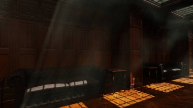 Mimarlık ve iç mekan alanında üç boyutlu illüstrasyon ve duvar kâğıdı. Dekoratif konseptte 3B canlandırma.