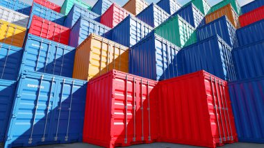 Yatırım ve depolama kargo sahnesinde reklam ve duvar kağıdı için 3 boyutlu illüstrasyon. Dekoratif konseptte 3B canlandırma.