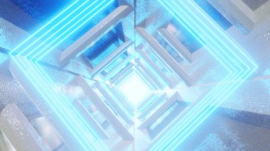 Reklam ve duvar kağıtları için retro ve bilim kurgu siber punk sahnesinde 3 boyutlu illüstrasyon. Dekoratif konseptte 3B canlandırma.