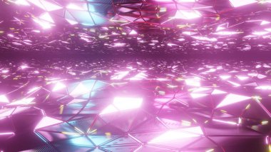 Reklam ve duvar kağıtları için retro ve bilim kurgu siber punk sahnesinde 3 boyutlu illüstrasyon. Dekoratif konseptte 3B canlandırma.