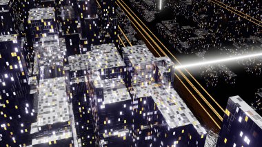 Mimarlık ve inşaat alanında üç boyutlu illüstrasyon arka planı ve duvar kağıdı. Dekoratif konseptte 3B canlandırma.