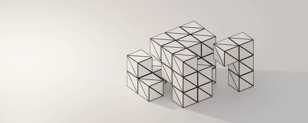 Abstrakte schwarz-weiße Drahtgitterlinie Würfelblock 3D-Darstellung — Stockfoto