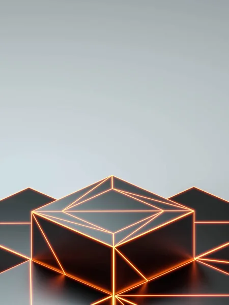 Luz roja abstracta de malla de alambre oscuro cubo producto escaparate podio 3d renderizado ilustración —  Fotos de Stock