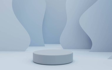 Ürün sunumu için soyut bebek mavisi podyumu 3 boyutlu resimleme
