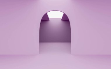 Boş odalı ve gökyüzü 3D resimli mor düz kapı