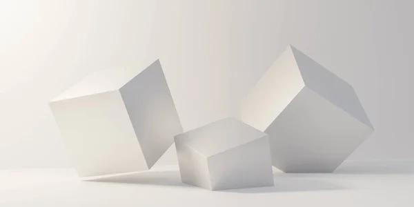 Άσπροι κύβοι αφαιρεί το σχεδιασμό μινιμαλιστικό φόντο ταπετσαρία 3d καθιστούν εικονογράφηση — Φωτογραφία Αρχείου