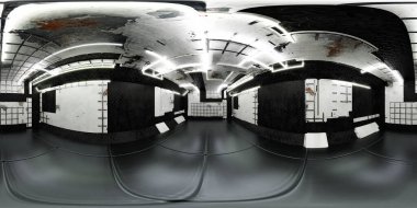360 derece neon ışıklı bodrum odası siber punk tasarımı ve parlak beyaz ışıklı 3D görüntü hdr hdri vr sanal gerçeklik ortamı haritası
