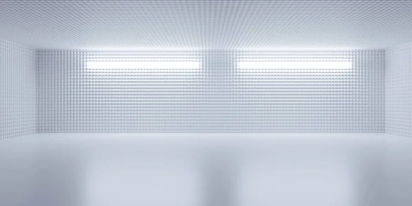 Κενό λευκό αφηρημένο δωμάτιο με κρύο φωτισμό και μεταλλικούς τοίχους 3d καθιστούν εικονογράφηση — Φωτογραφία Αρχείου