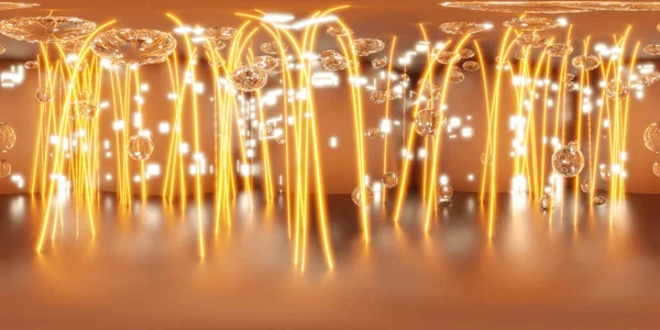 360 completo panorama esférico de laranja futurista laser feixe tecnologia design hall 3d render ilustração hdr hdri vr virtual realidade ambiente mapa — Fotografia de Stock