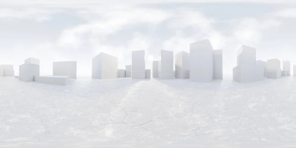 360 plné sférické panorama abstraktního městského prostředí maketa na betonovém povrchu s jasným slunečním světlem 3D znázornění hdr hdri vr virtuální realita — Stock fotografie
