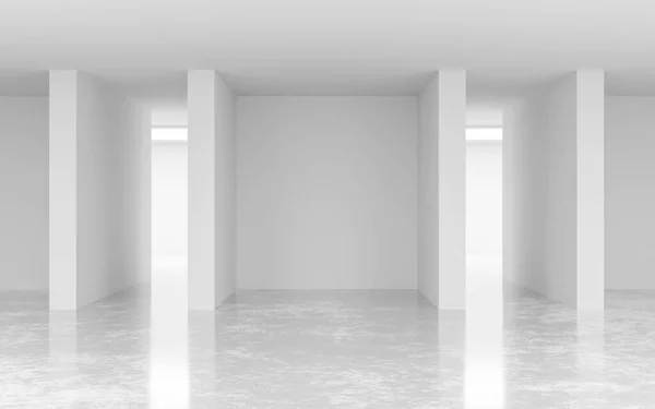 Weiße leere abstrakte Halle mit heller Beleuchtung 3D-Darstellung — Stockfoto