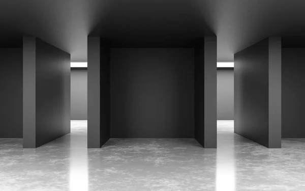 Corredor preto escuro vazio com piso de mármore branco abstrato 3d renderização ilustração — Fotografia de Stock