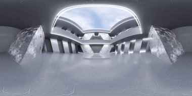 360 degree full panorama environment map of abstract white and grey concrete basement hall 3d render illustration clipart